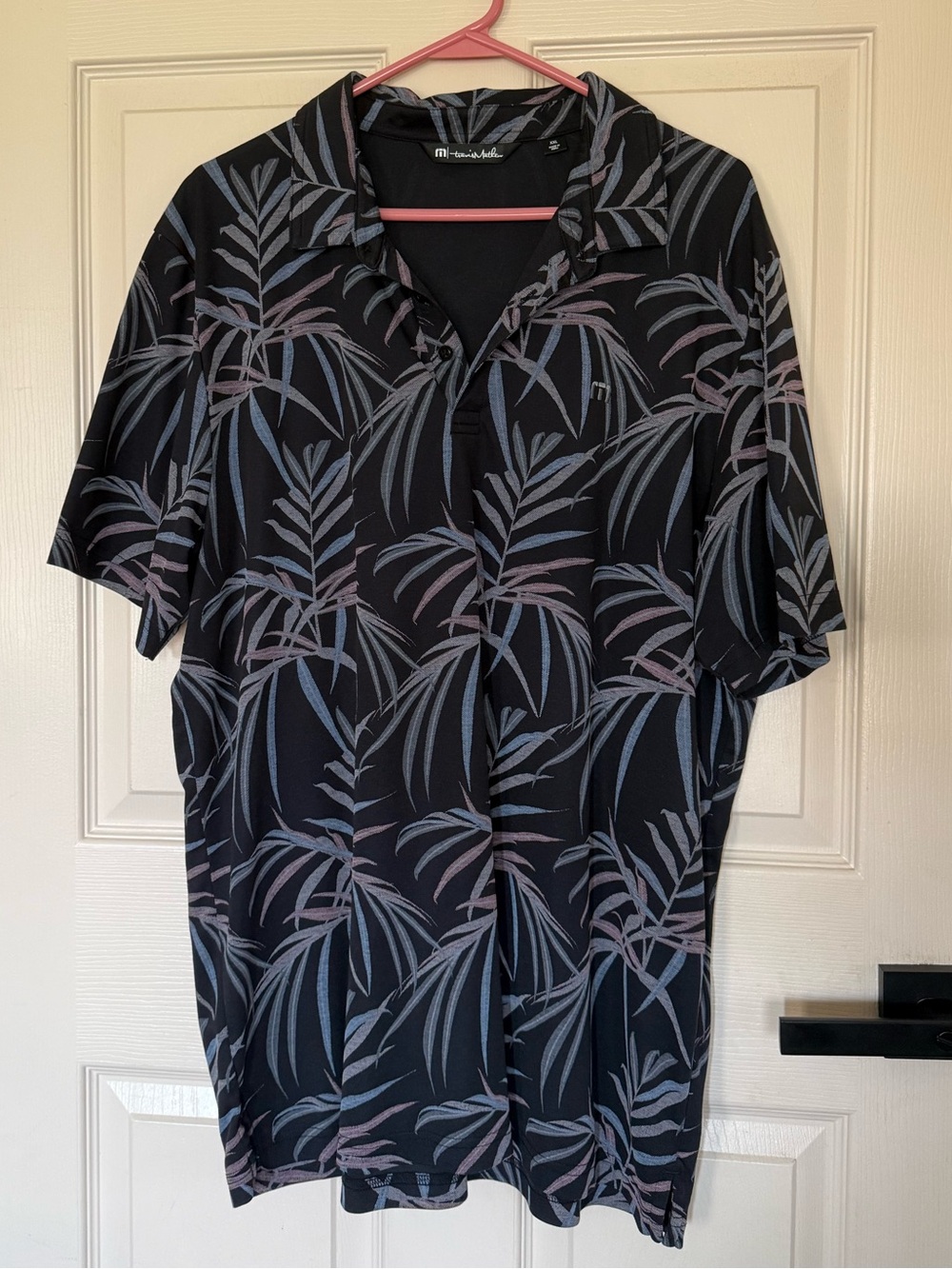 Travis Matthew Men's Black Palm-Print Short Sleeve Golf Polo Shirt